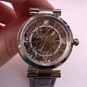 Vintage Kenneth Cole Women's Skeleton water resistant gray leather band Watch